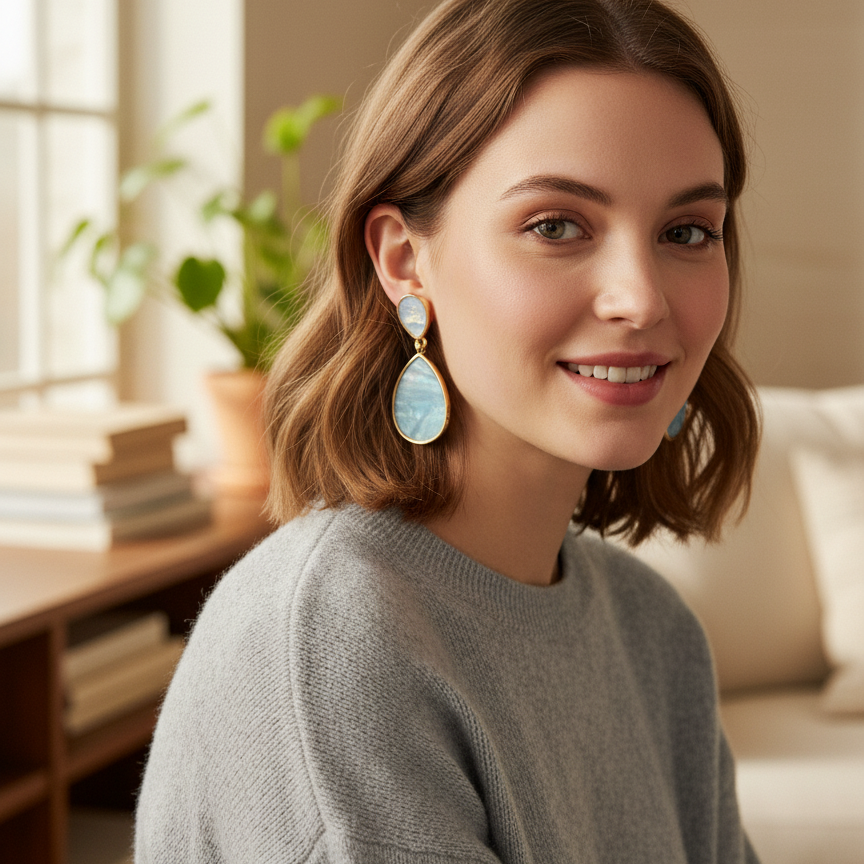 Elegant Teardrop Pearl Shell Drop Earrings