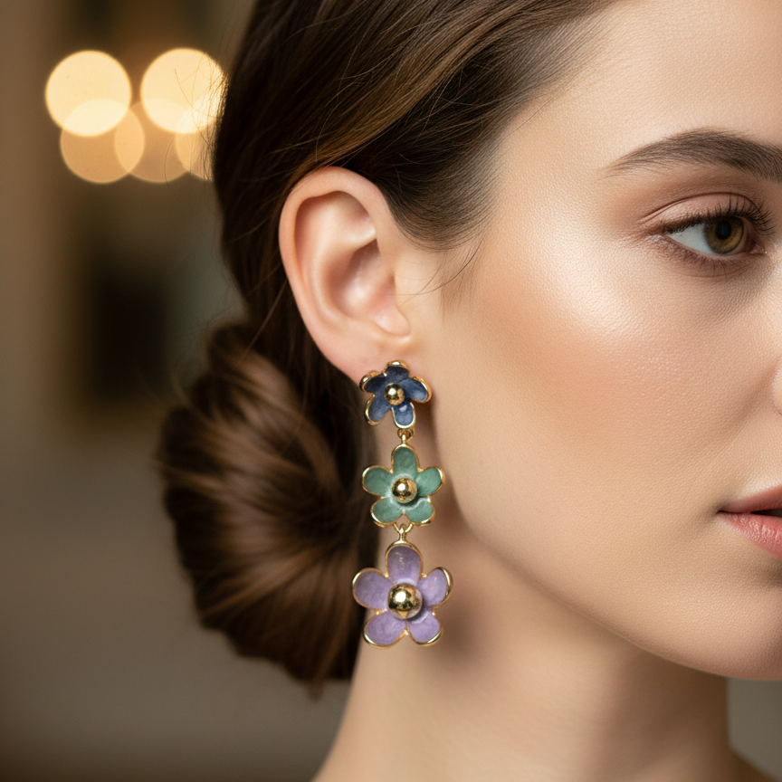 Gold-Plated Blue Marble Teardrop Earrings