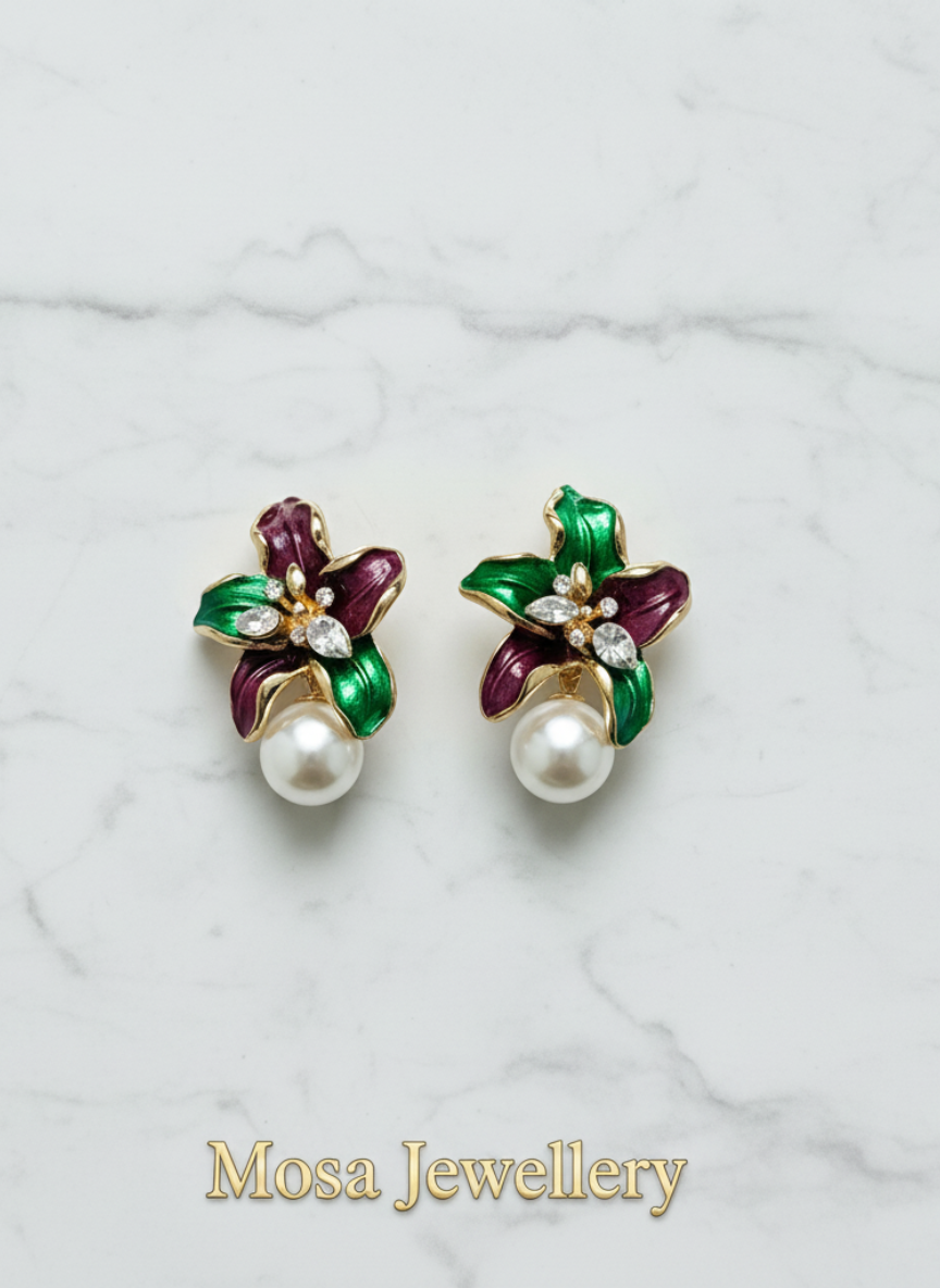 Luxury Purple Floral Crystal Designer Earrings