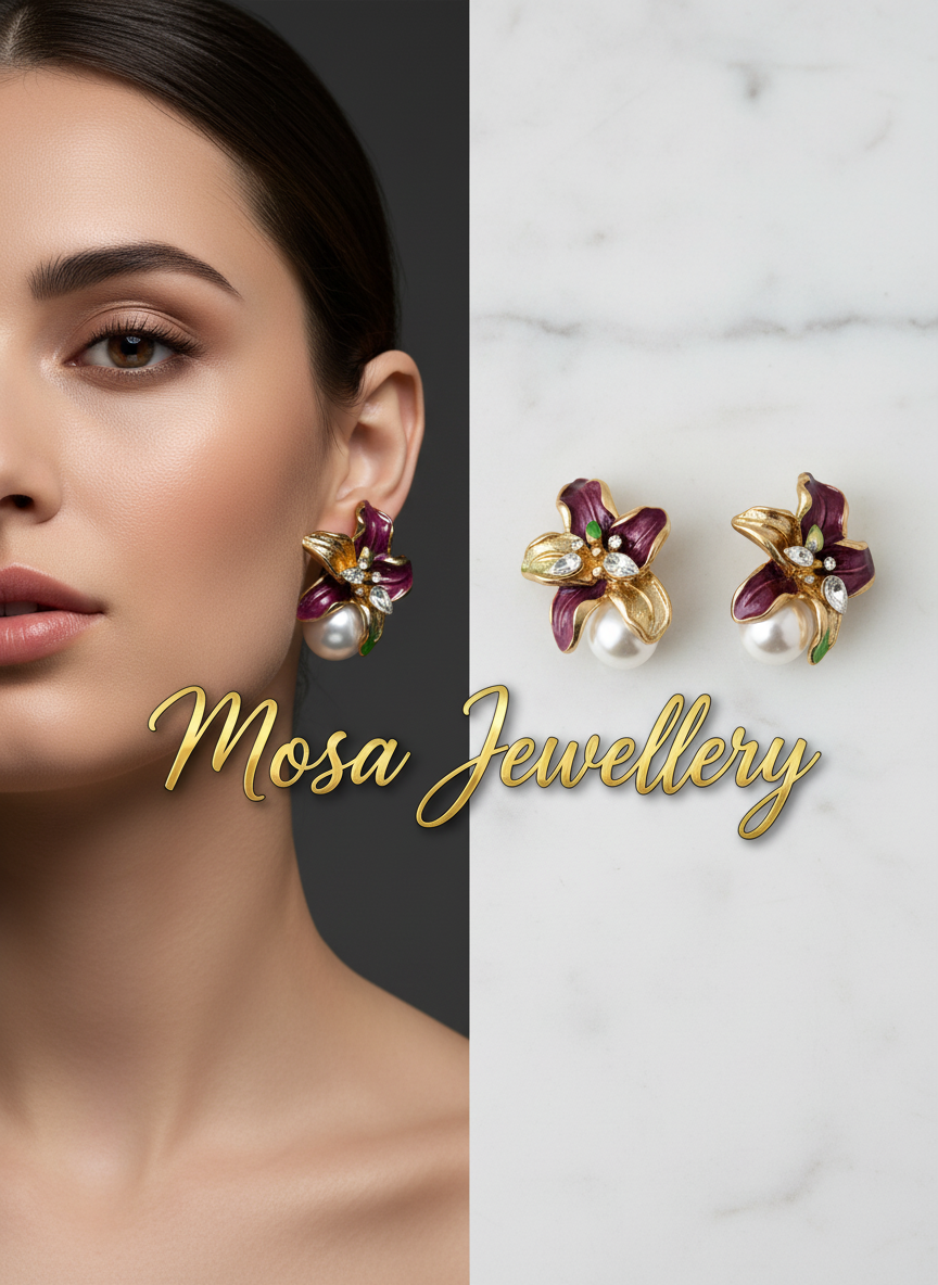 Luxury Purple Floral Crystal Designer Earrings