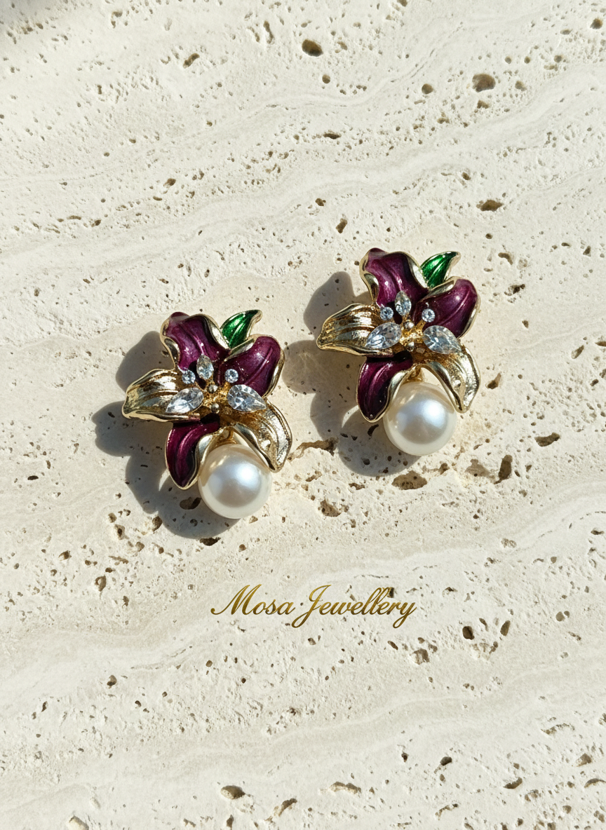 Luxury Purple Floral Crystal Designer Earrings