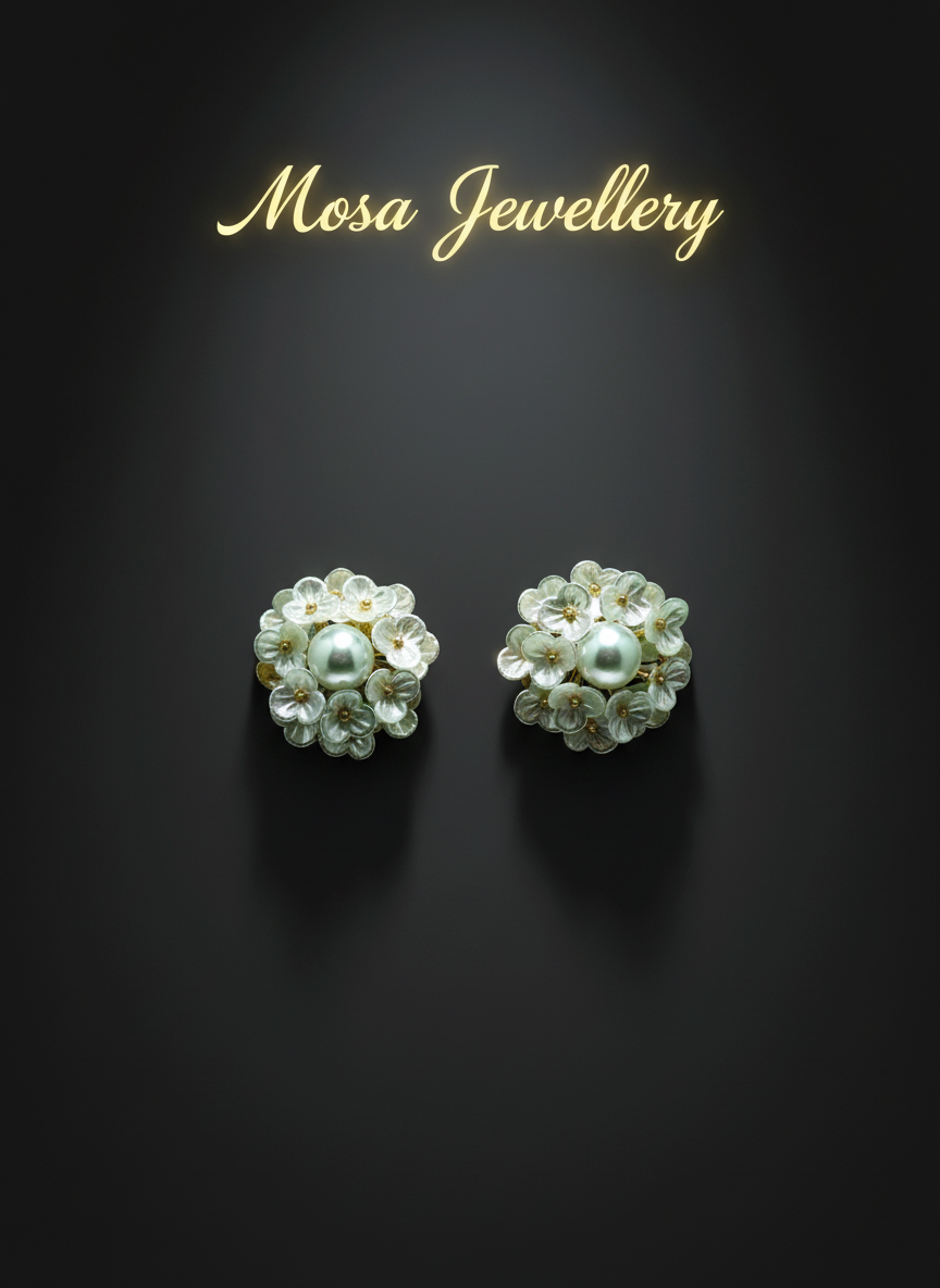 Elegant Pearl Floral Stud Earrings