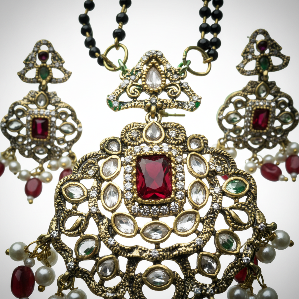 Traditional Temple Design Necklace for Women – Antique Gold Plated Ethnic Jewelry Set Style Necklace for Wedding, Festive & Cultural Wear