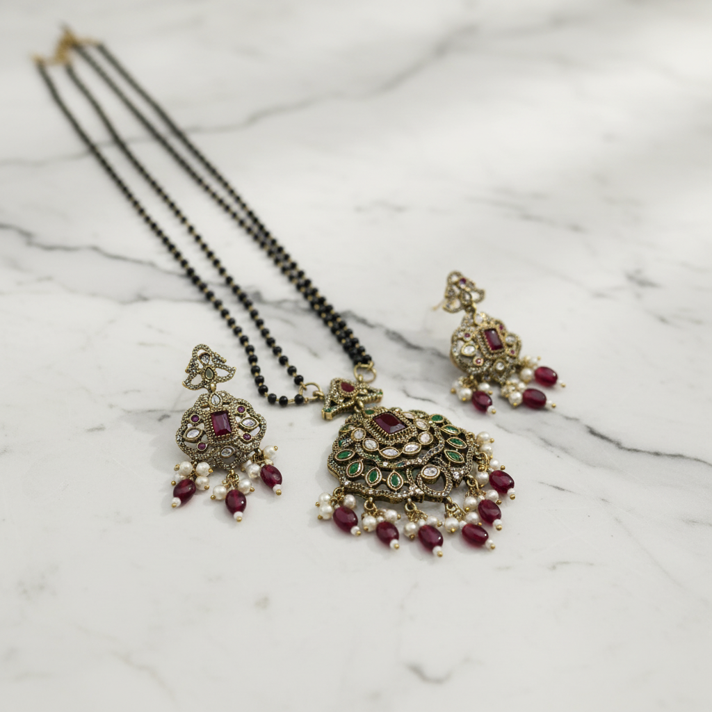 Traditional Temple Design Necklace for Women – Antique Gold Plated Ethnic Jewelry Set Style Necklace for Wedding, Festive & Cultural Wear