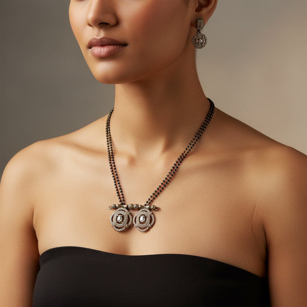 Traditional black bead mangalsutra set