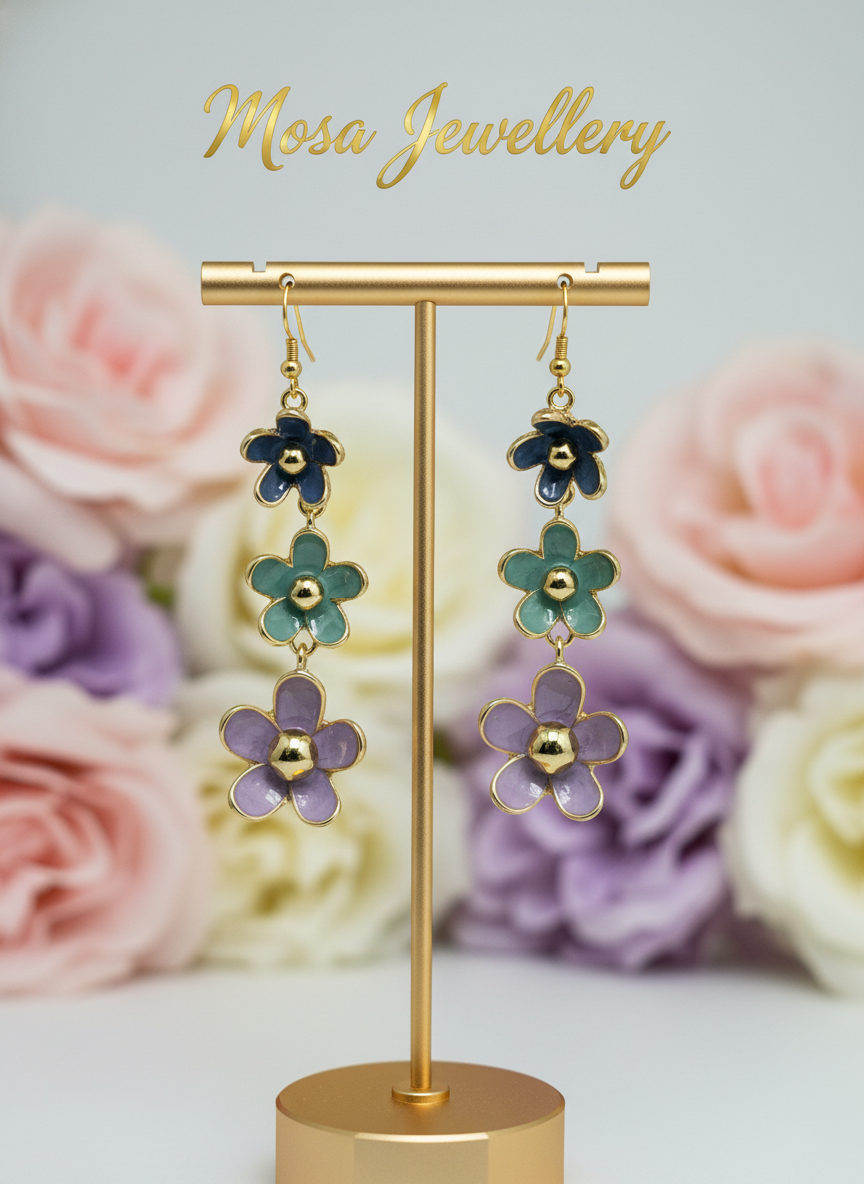 Gold-Plated Blue Marble Teardrop Earrings