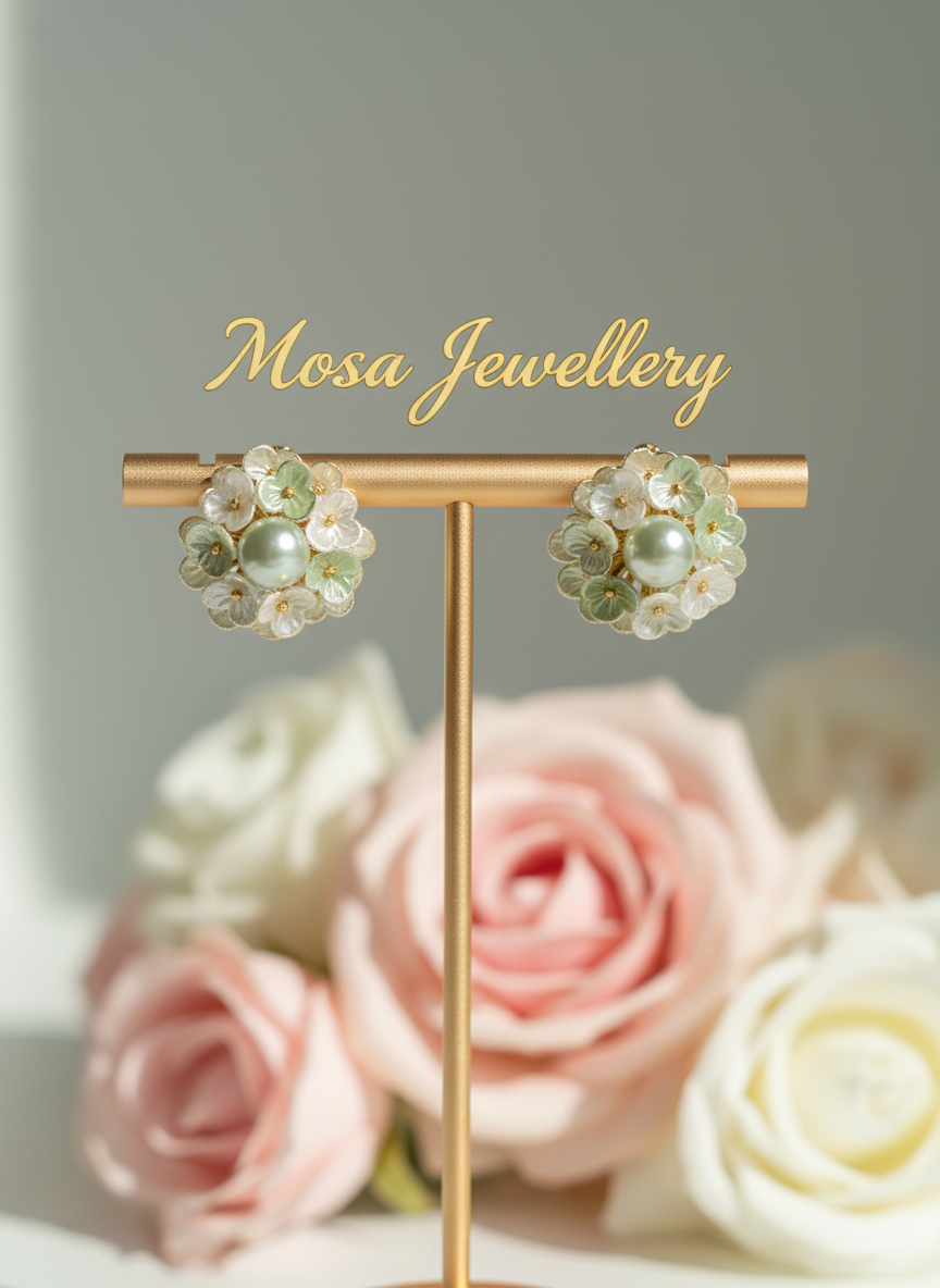 Elegant Pearl Floral Stud Earrings